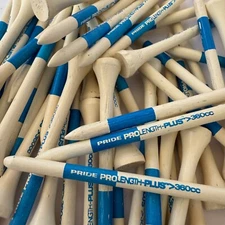 PRIDE PROLENGTH PLUS GOLF TEE 53PC 3-1/4" 360CC WOOD OFF WHITE BLUE MADE IN USA