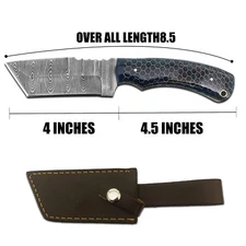 8.5" CUSTOM HANDMADE DAMASCUS HONEYCOMB HANDLE KNIFE WITH SHEATH AND LANYARD