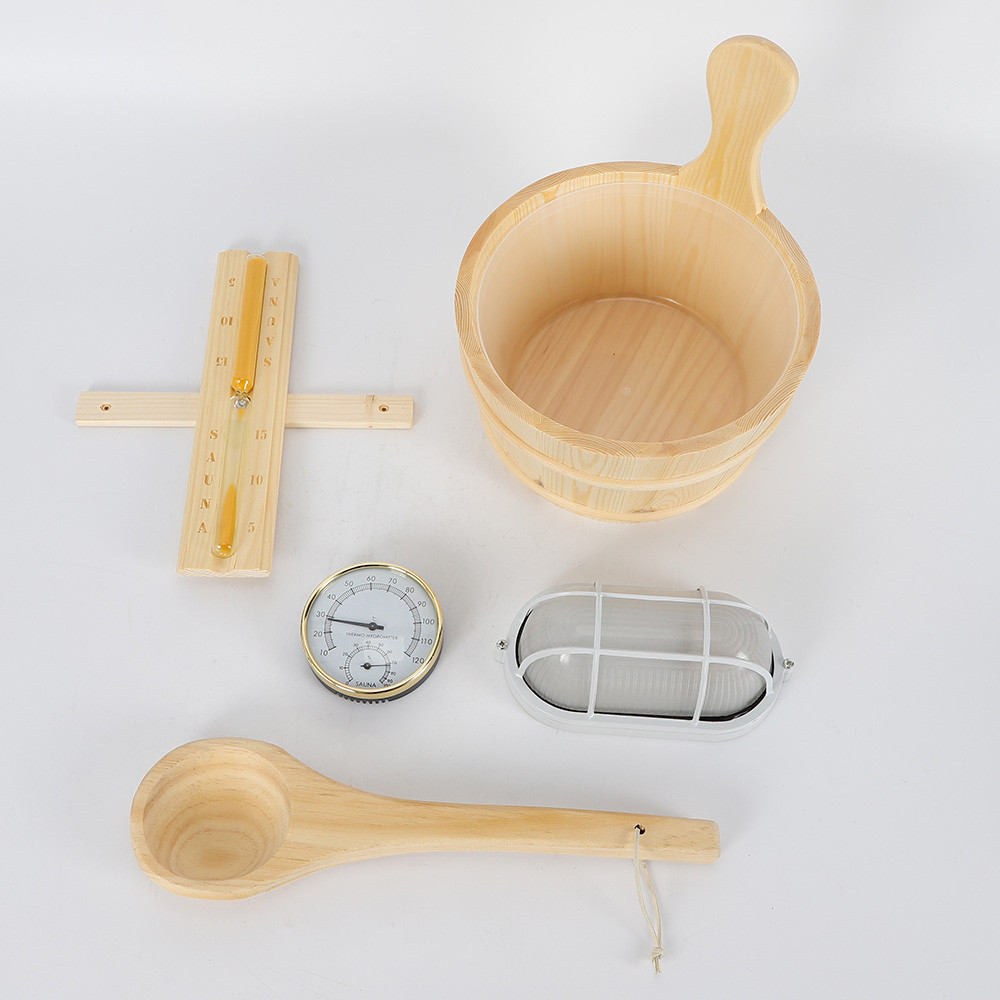 5 PCS Sauna Accessories Kit with Thermometer+Sauna Wooden Bucket+Ladle