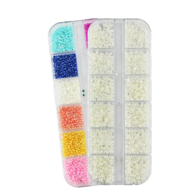 12 Grids Nail Art Pearl Beads False Tips Decoration Manicure Tools 1.5mm ~ 3.0mm - Image 2 of 2