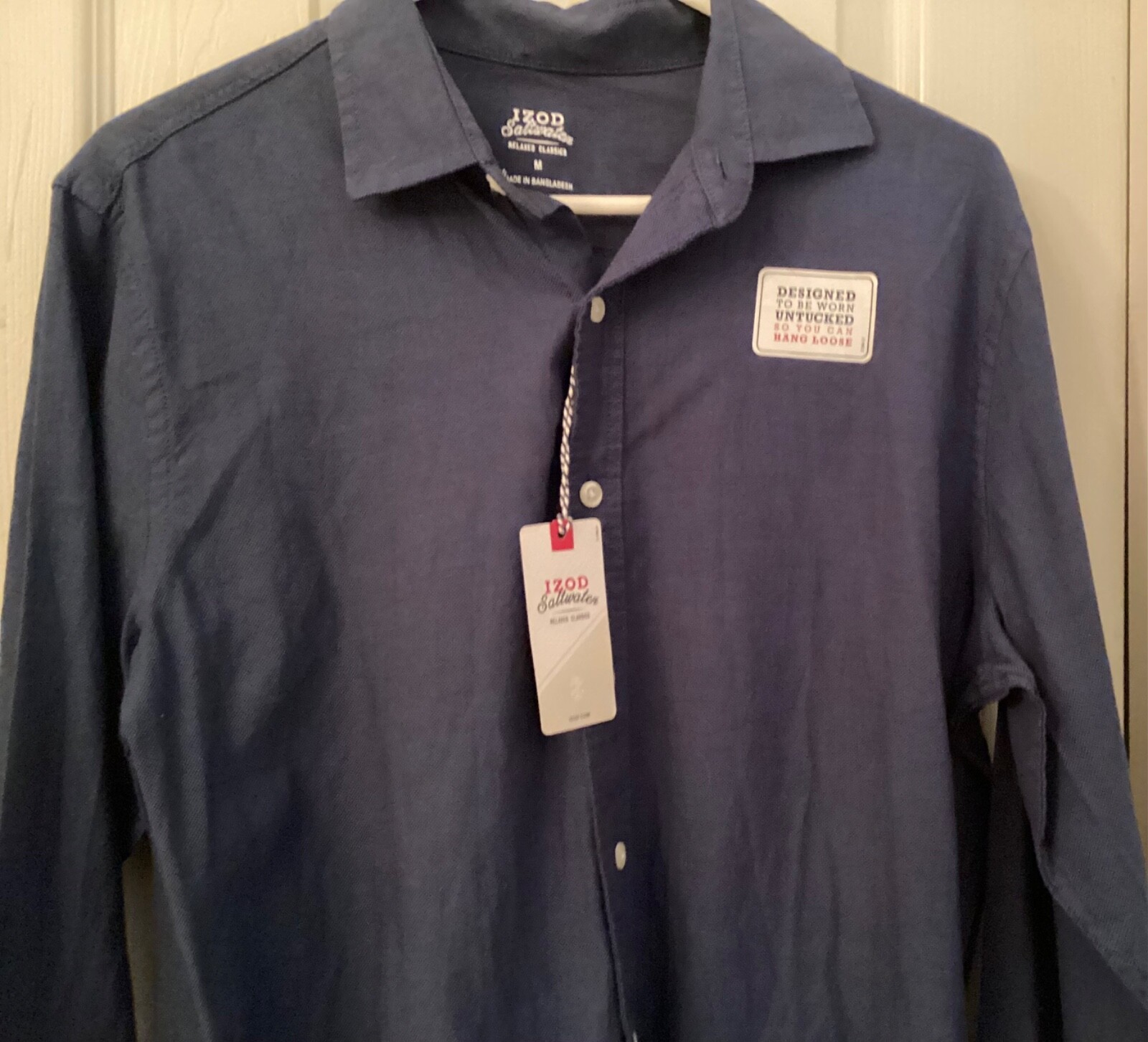 IZOD MENS SALTWATER RELAXED CLASSICS LONG SLEEVE BUTTON DOWN BLUE SHIRT SZ M-B5 image 3