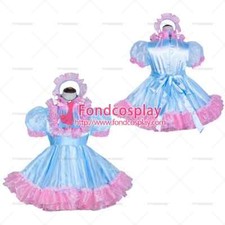 sissy maid short French Lockable blue satin pink Organza DressTailor-made）#8 set