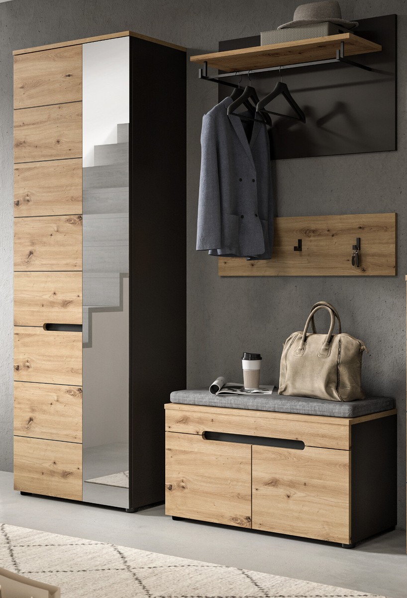 Garderobe Set 4-teilig in Artisan Eiche grau Garderobenkombination 160 cm Cooper