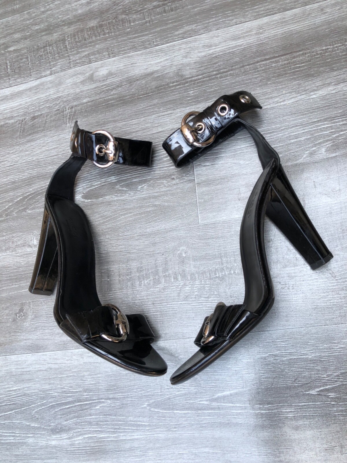 GUCCI Tom Ford black patent leather high heel sandals