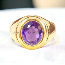Amethyst Gemstone With 925 Sterling Silver Gold Plated Ring For Men's #AL206