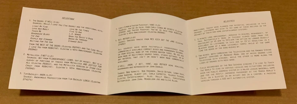 Промо компакт-диск Plunderphonics Rubáiyát 1991 Plunderphonic Джон Освальд Metallica Doors - Изображение 4 из 4