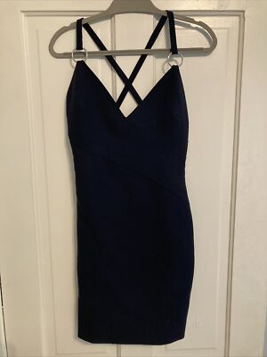 Cinq à Sept Eden Crisscross Dress Navy Size 4 Silver Ring Sleeveless