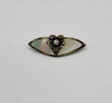 Vintage Art Nouveau Mother Of Pearl Flower Rhinestone Pin Brooch