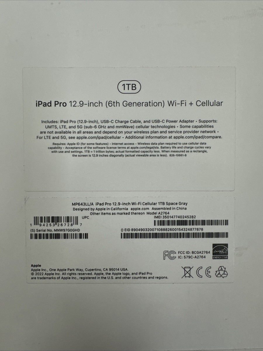 Apple iPad Pro 12.9-inch (6th generation) A2764 1 TB, Wi-Fi Apple iPad Pro 12.9-inch (6th generation) A2764 1 TB, Wi-Fi