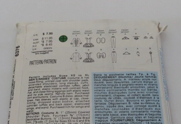 Butterick Pirate Fairy Costume Pattern 6376 Adult One Size XS-XL Uncut Cosplay - - Image 4 of 4