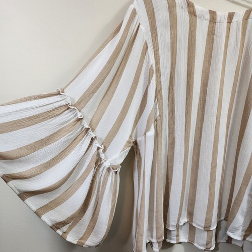 Maurices khaki stripe 3/4 flutter sleeve lightweight blouse woman's size 2X - Picture 10 of 10