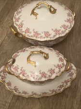 Haviland Limoges elite Rose Wreath 2 DOUBLE GOLD Covered Bowls