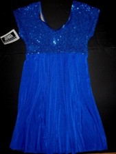 NWT Blue Praise Wear Liturgical Cap Sleeve Sequin Praise Lyrical Dress XL Child