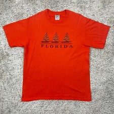 VTG Jerzees T-Shirt Men Large Orange Florida Sailboats Made In USA Graphic Print