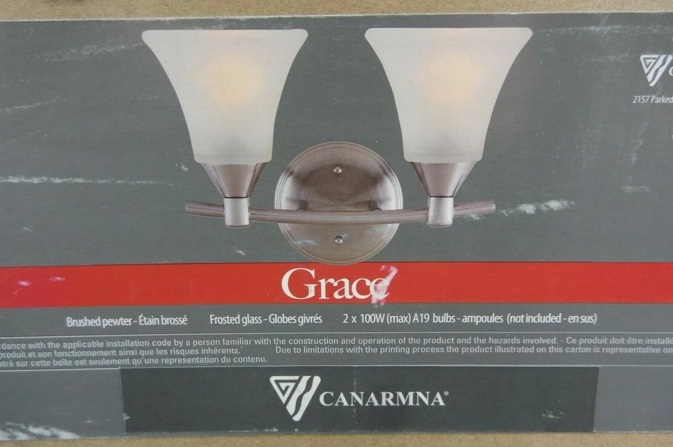 Luminária de vaidade CANARM IVL221A02BPT Grace, estanho escovado - Imagem 3 de 3