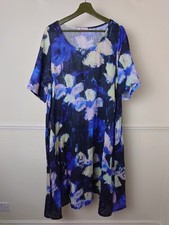 Thanny 100% Linen Midi dress oversized Blue Watercolour Floral Print Lightweight
