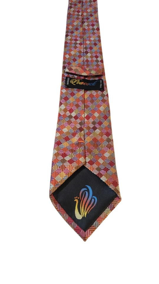 Peacock Neck Tie Mens Designer Luxury Multicolor Geometric Business Church Suit - Image 4 of 4