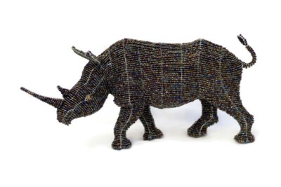 3D Beaded Lifelike Rhino Figurine by JNGcape, Wire Sculpture African Art Deco