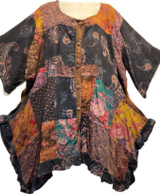 Nwt FUNKY STUFF nothing matches patch ruffle rayon hanky TOP TUNIC 5X Free shipp
