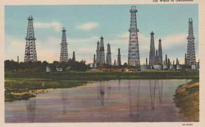 #ad Oil Wells of Oklahoma Linen Vintage Post Card Rural Fields Energy Industry $8.23