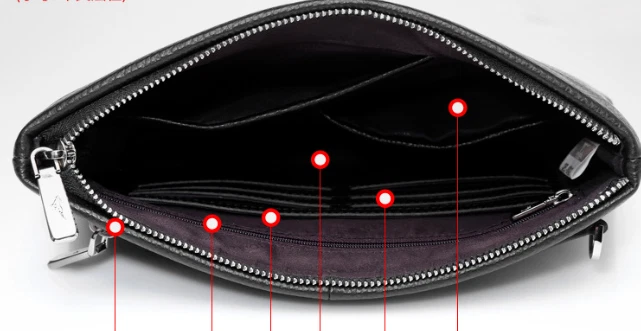 Septwolves Hombres Cuero de Vaca Cartera Monedero Cremallera Bolso sin asas Bolsillo Negro E118416-01AD Foto 2 de 4