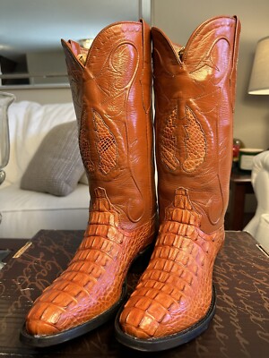 Cowtown Boots Mens Exotic Cognac Alligator Hornback Back Cut Inlay Wing Boots 8D