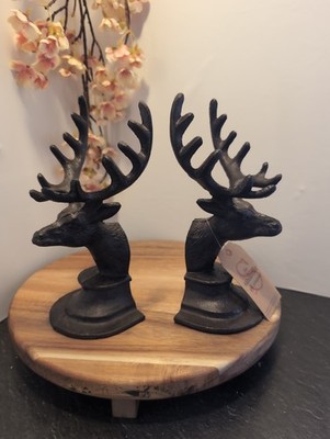 Rustikale Gusseisen Buchstützen Hirsch Hirschkopf 2er Set Vintage Schwermetall Buchstützen