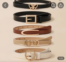 Set of 5 Women's Fashion Belts, Decorative Buckles, Butterfly, Heart, Multi-Col  