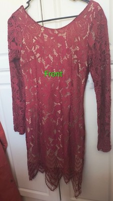NWT $39 CHARLOTTE RUSSE Burgundy Lace Overlay Dress Long Sleeve Medium (C10
