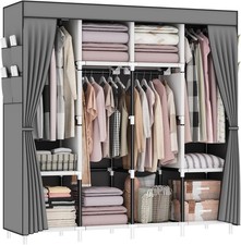 Canvas Fabric Wardrobe Portable Closet 4 Hanging Rails Foldable Clothes Storage