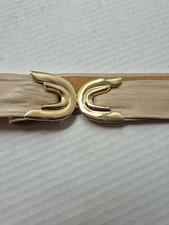 Vintage 80s Tan Leather Belt Gold Latch Buckle Classic Preppy