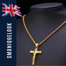 Gold Minimalist Crucifix Cross Pendant Necklace Men Women Jewellery 60cm