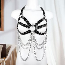 Women's Punk Chain Bralette Chest Harness Bondage BDSM Belt Restraints Bodysuit