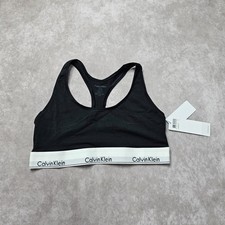 Image of Calvin Klein Modern Cotton Bralette Women Size L Black Unlined Racerback