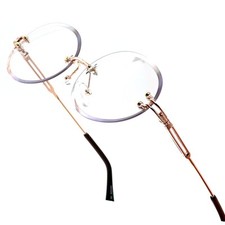 Rimless Oval Eyeglasses Men's Fashion Clear Lens Gold Frame Classic Retro Lentes