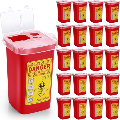 20 Pcs 1 Quart Flip Top Sharps Disposal Containers - Portable Trash Bin for Tatt - Foto 2 di 7