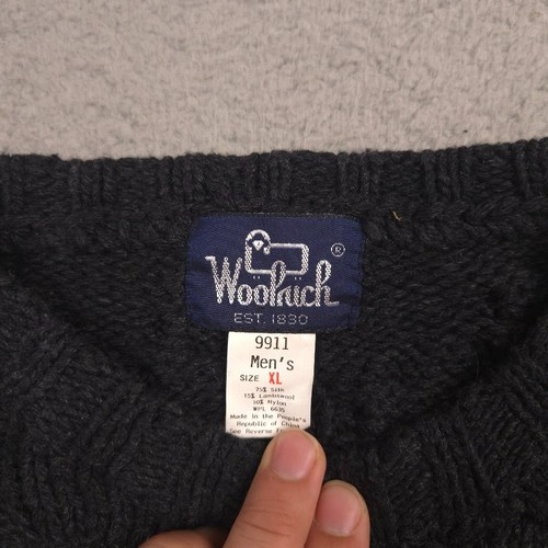 Woolrich Men’s Sweater XL Black Cable Knit Crew Lambswool Silk Blend - Picture 2 of 7