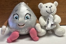 Hershey Park SILVER HERSHEYS Chocolate KISS  White bear 8" Plush Toys Lot of 2