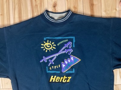 Vintage 90 s Mountain Style Skiing Hertz Pullover Crew Neck Sweatshirt XL