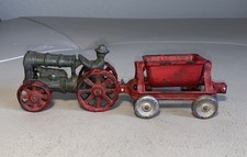 1920's Arcade Fordson Tractor Cast Iron wheels  Farmer W/ Gravity Feed Wagon