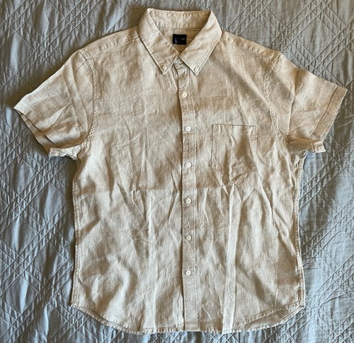 J. Crew Factory Herren Kurzarm Leinenmischung Hemd in Ecru Größe L $ 98 AL188 - Bild 5 von 7