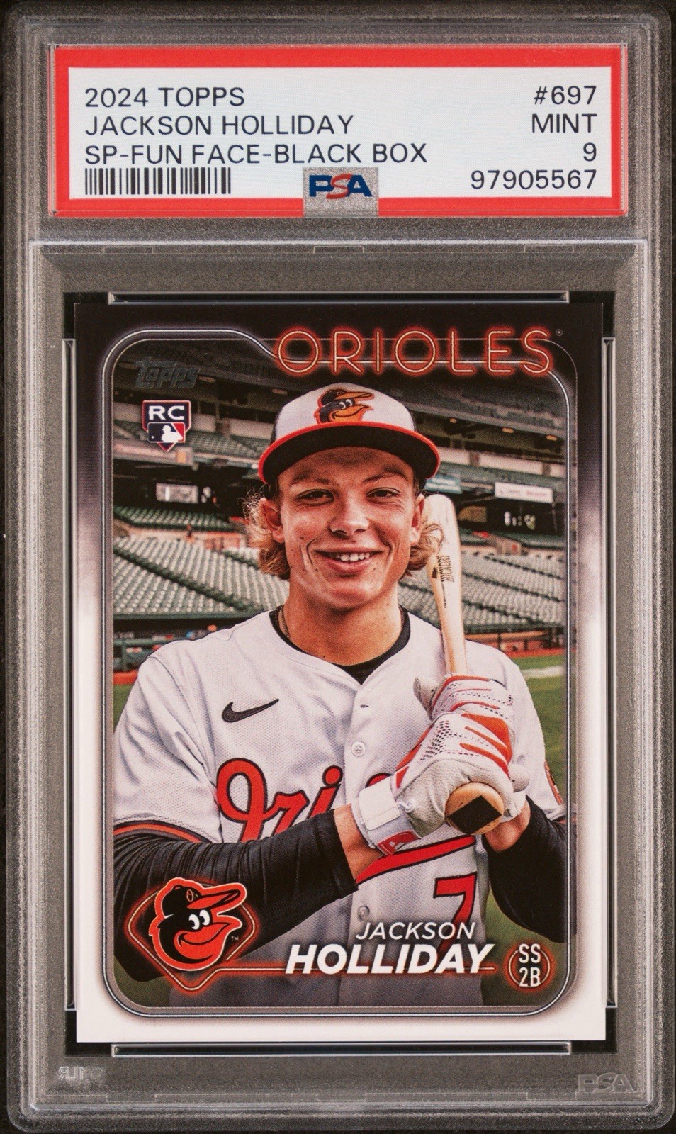 2024 Topps Jackson Holliday Black Box SP Fun Face PSA 9 #697 Rookie RC Orioles