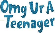 OMG Ur a Teenager Blue Glitter Banner - 13Th Birthday Decorations, Favors and Su