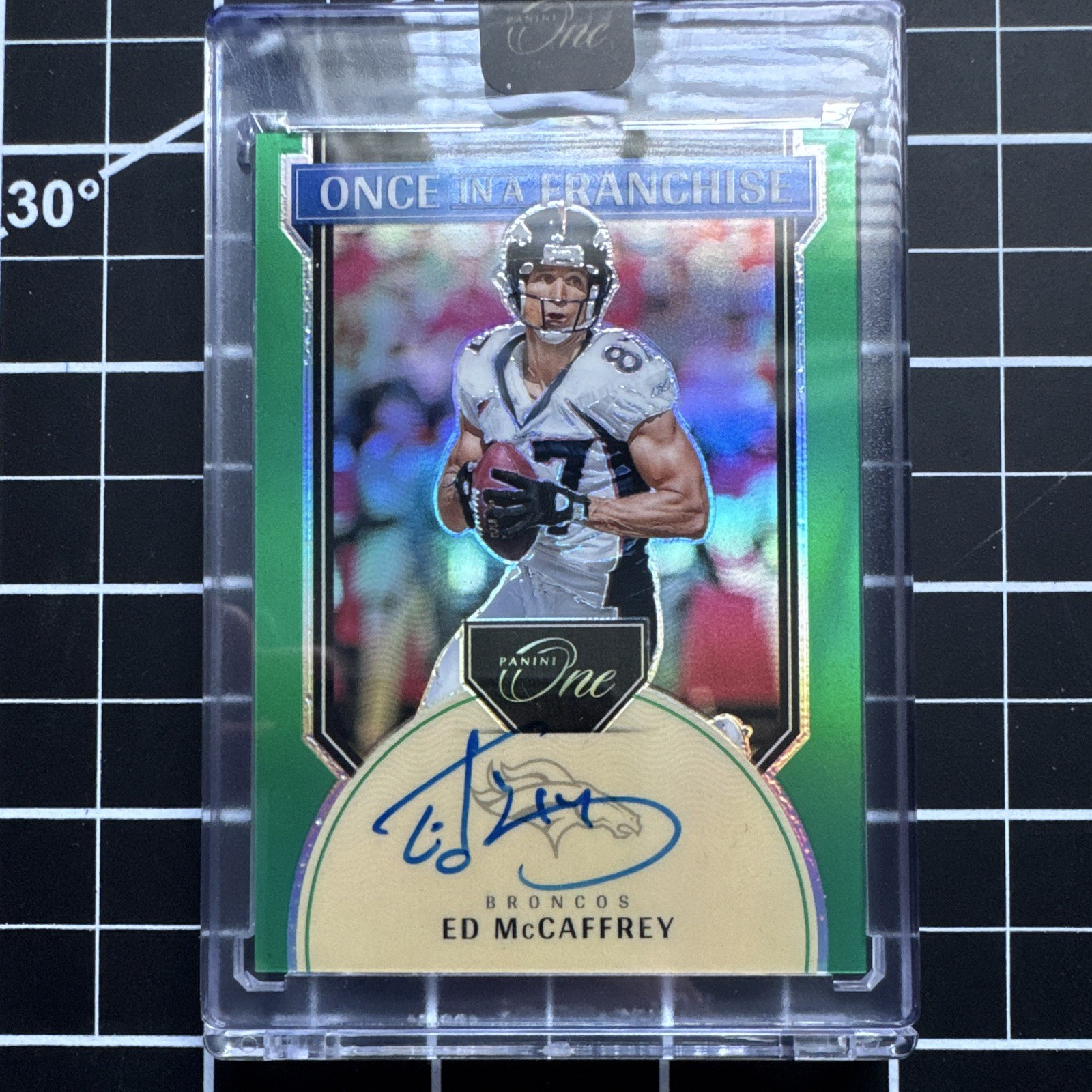 Panini 2024 One Once in a Franchise Ed McCaffrey Broncos #348 Green Auto /40