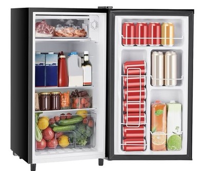 Black Mini Fridge with Freezer, Adjustable Thermostat, Removable Shelves, Drawer
