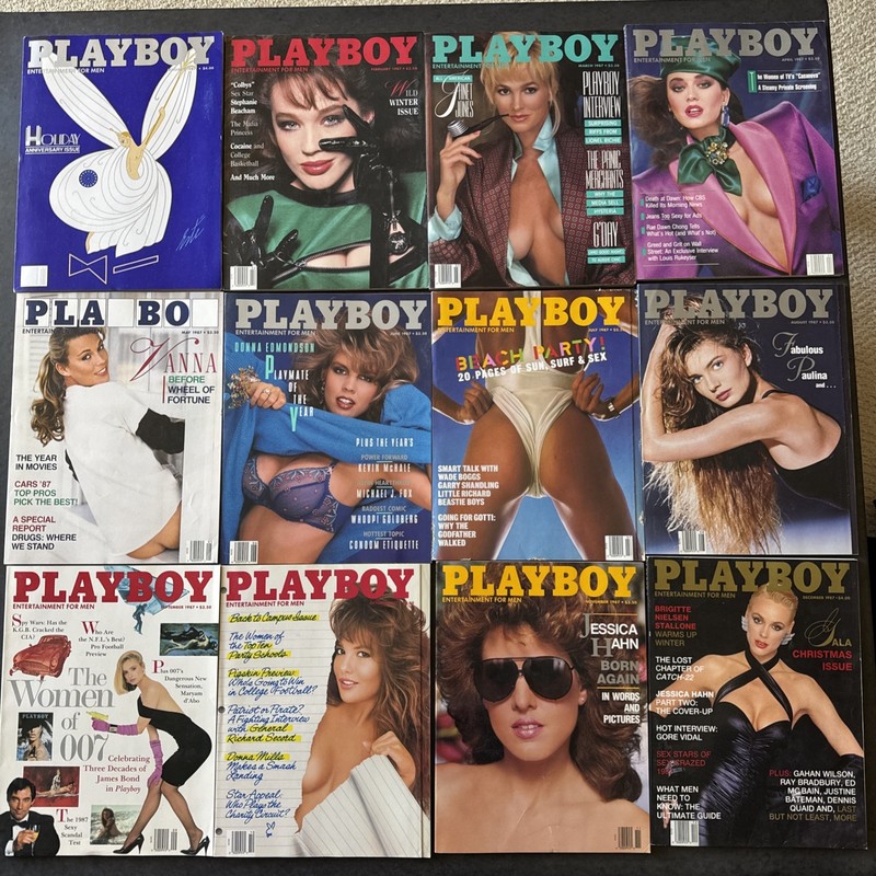 Playboy 1987 COMPLETE Year Lot 12 Issues Jessica Hahn Brigitte Nielsen Vanna