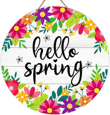 Hello Spring Door Sign 11.5" Colorful Flowers Spring Decor Sign Welcome Spring H