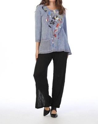 Jess & Jane Chicas Mesh Contrast Cotton Top Vintage Blue