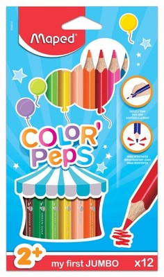Maped Color'Peps 12 Count (Pack of 1), Jumbo Colored Pencils Set 12