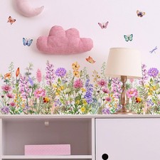 Wildflower Wall Decals Peel  Stick Floral Wall Art - Removable Flower Wall S...